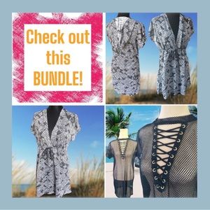 BUNDLE! Black mesh cover-up w/neck detail & Gauzy drawstring waisted w/hood